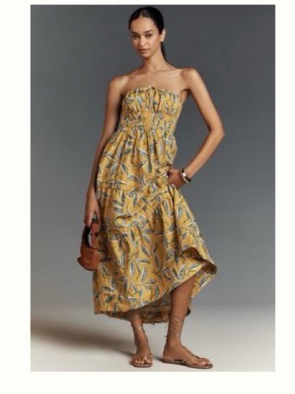 By Anthropologie Somerset Strapless Maxi Dress XS yellow floral